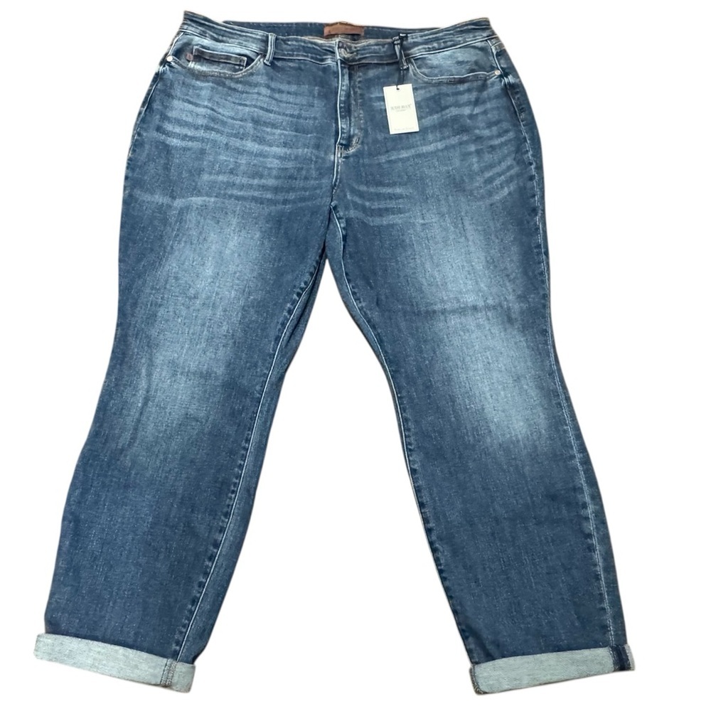 Judy Blue Mid-Rise Boyfriend Crop Cuffed Jeans Dark Wash Size 22W NEW Stretch - Picture 11 of 11